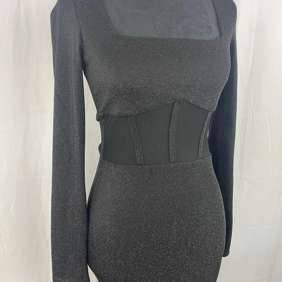 NWT Square Neck shiny long sleeve bodycon dress - Picture 5 of 10
